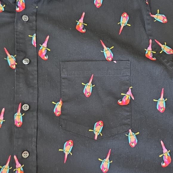 Mens Sz 2XL Classic Fit Black Parrot Print Button Down Islands George Shirt - Picture 7 of 12